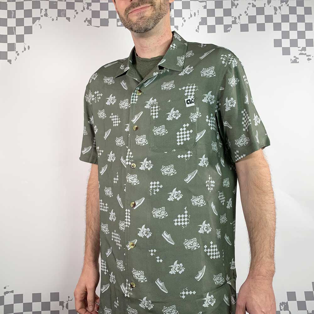 Heavenly Combo Pattern Shirt: Green Camp Collar