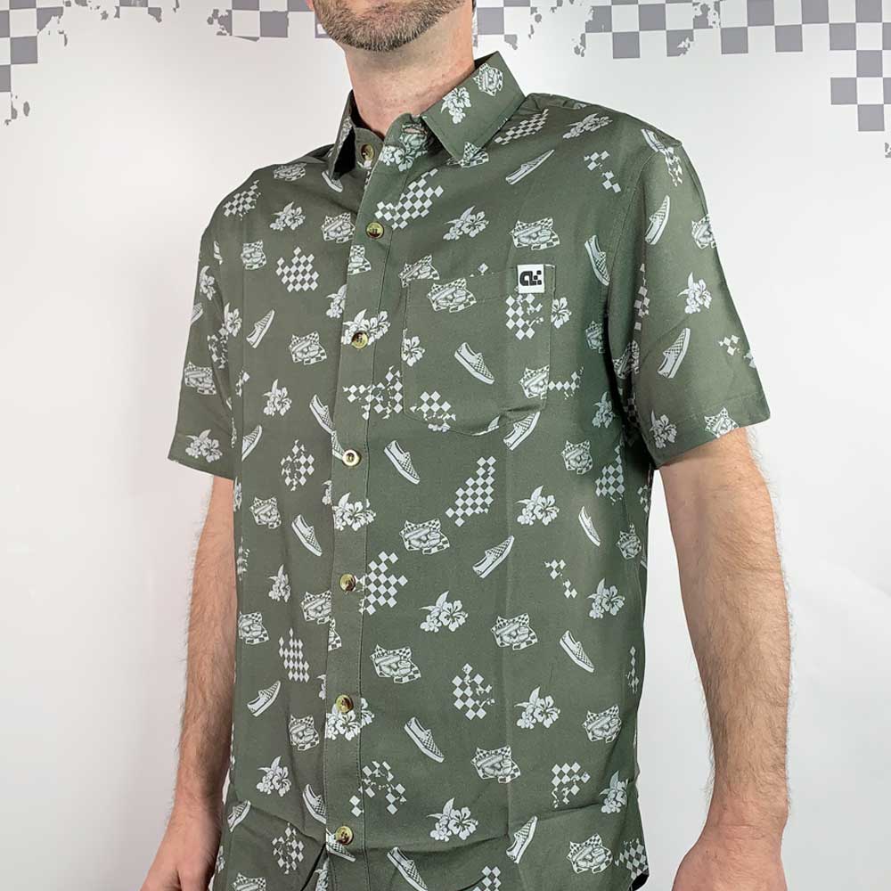 Heavenly Combo Pattern Shirt: Green Classic Collar